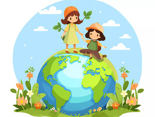 世界地球日小朋友爱护地球保护环境插画
